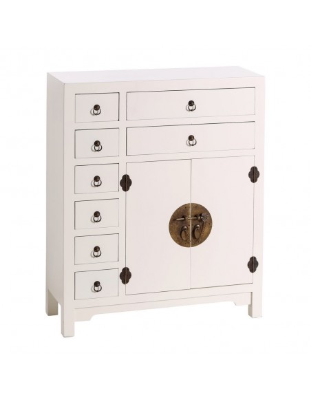 Aparador Oriental SHIAN 73 x 26 blanco. 8 cajones y 2 puertas