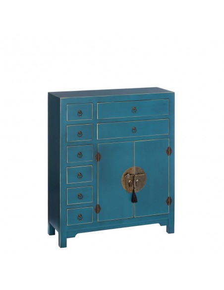 Aparador Oriental SHIAN 73 x 26, azul. 8 cajones y 2 puertas