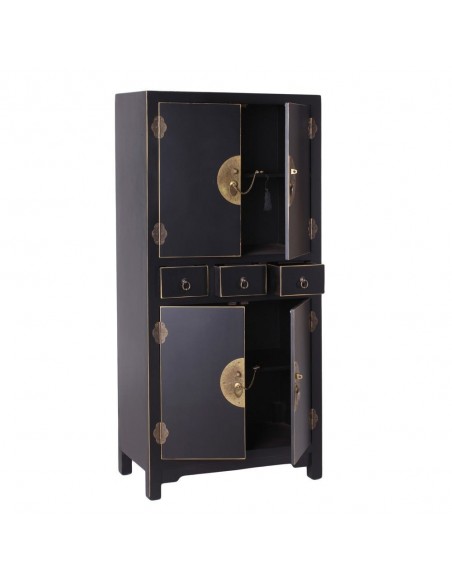 Aparador Oriental Alto SHIAN 131 x 63, negro. 2 puertas y 3 cajones