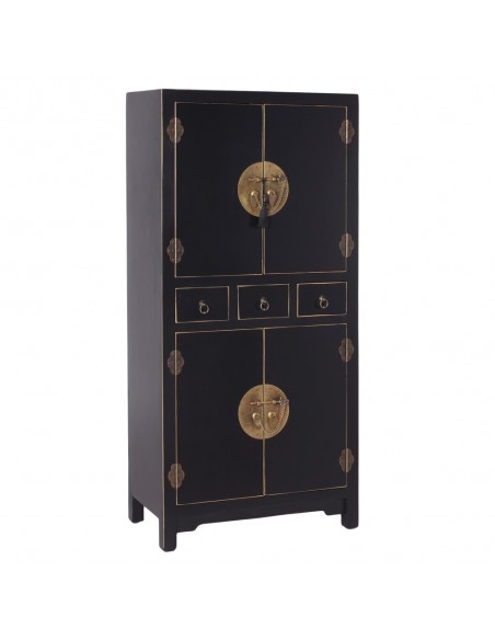 Aparador Oriental Alto SHIAN 131 x 63, negro. 2 puertas y 3 cajones