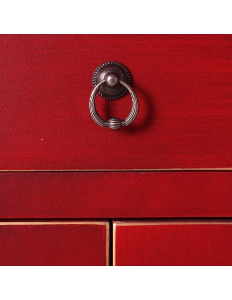 Aparador Oriental Alto SHIAN 131 x 63, rojo. 2 puertas y 3 cajones