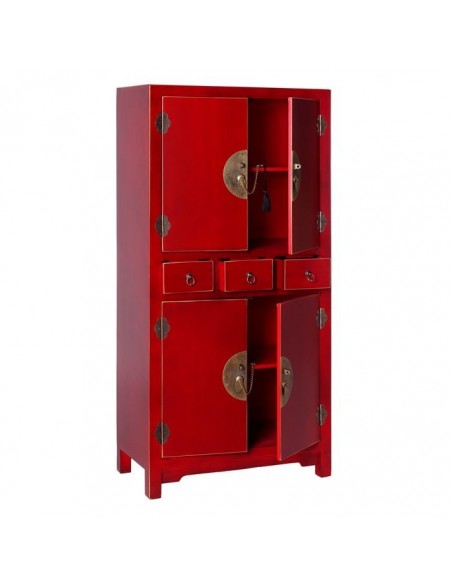 Aparador Alto Oriental SHIAN 131 x 63, vermelho. 2 portas e 3 gavetas