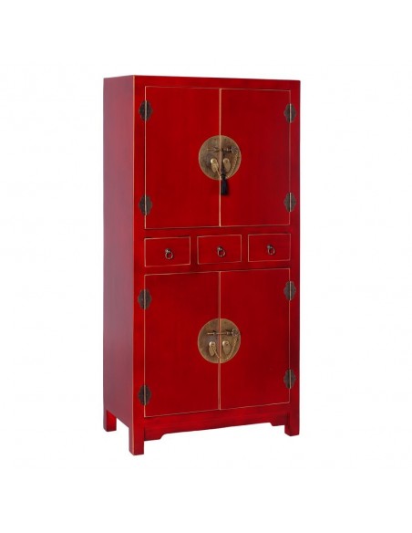 Aparador Alto Oriental SHIAN 131 x 63, vermelho. 2 portas e 3 gavetas