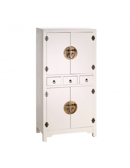 Aparador Oriental Alto SHIAN 131 x 63, blanco. 2 puertas y 3 cajones