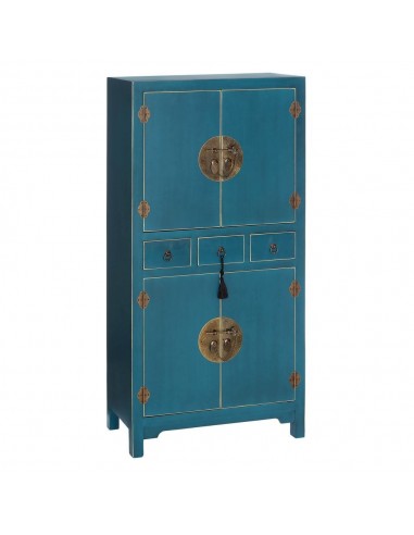 Aparador Oriental Alto SHIAN 131 x 63, azul. 2 puertas y 3 cajones