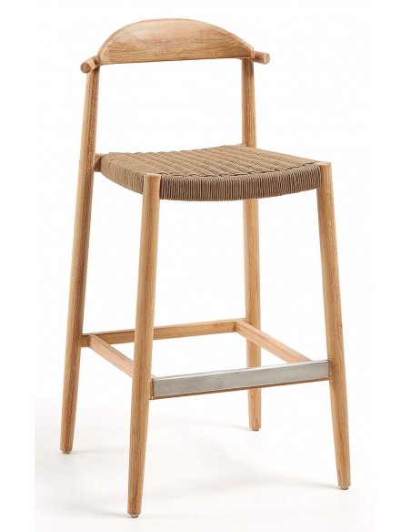 GLYNIS Taburete alto 77 colonial, eucalipto natural, cuerda beige.