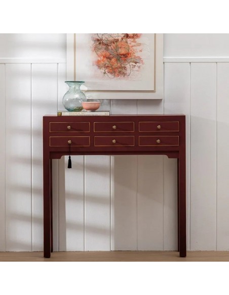 Consola de design HANZO Oriental 85 x 26, cor teja e 6 gavetas.