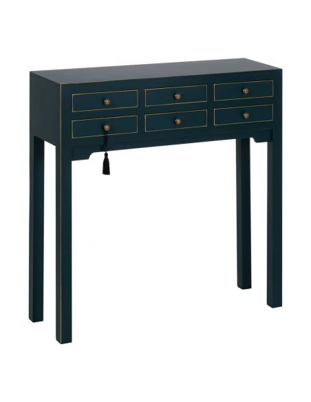 Consola de design HANZO Oriental 85 x 26, azul e 6 gavetas.