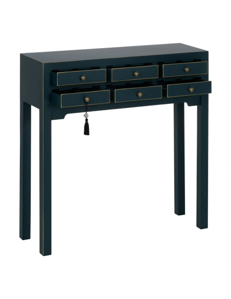 Consola de design HANZO Oriental 85 x 26, azul e 6 gavetas.
