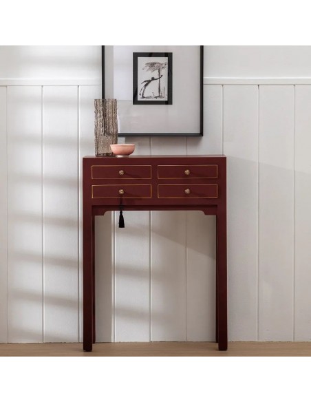 Consola de design HANZO Oriental 63 x 26, teja e 4 gavetas.