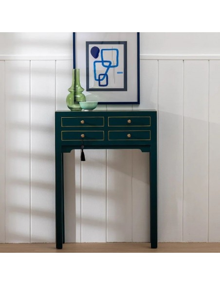 Consola de diseño Oriental HANZO 63 x 26, azul y 4 cajones.