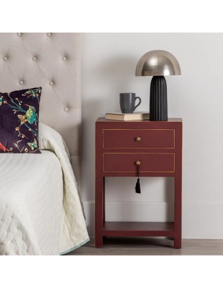 Mesita de diseño Oriental HANZO 45 x 30, teja, 2 cajónes.