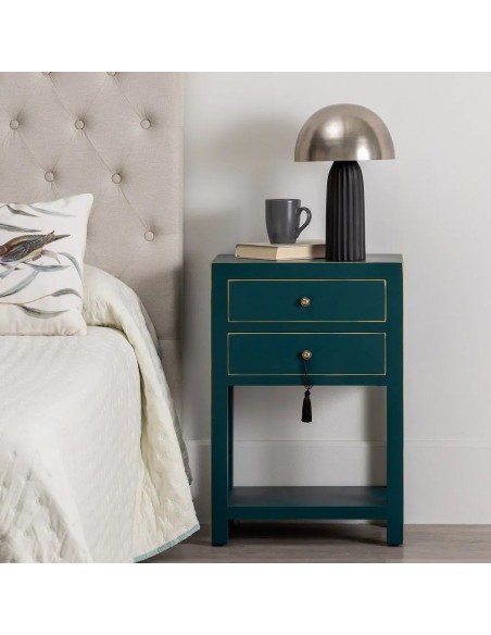 Mesa de cabeceira HANZO design oriental 45 x 30, azul, 2 gavetas.