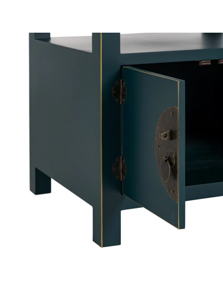 Mesa de diseño Oriental MING 50 x 40, azul, 1 puerta y 1 cajón.