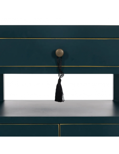 Mesa de diseño Oriental MING 50 x 40, azul, 1 puerta y 1 cajón.