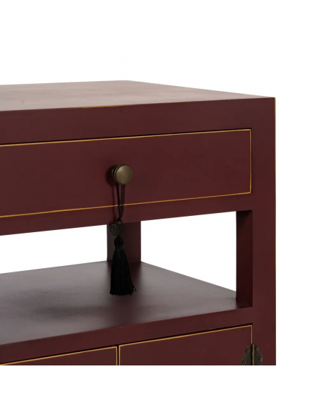 Mesa de cabeceira design oriental MING 50 x 40, teja, 1 porta e 1 gaveta.