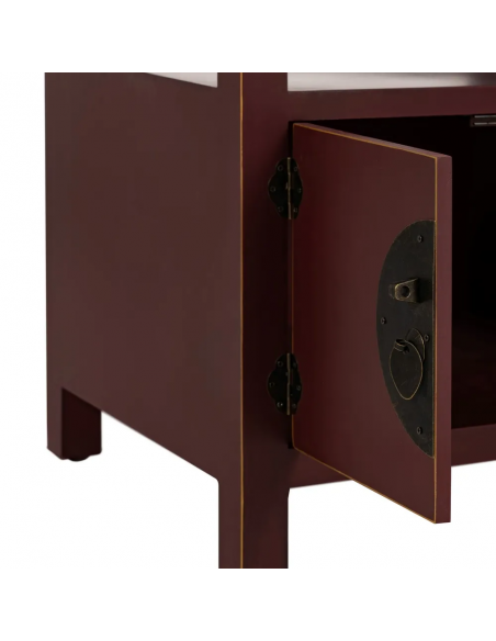 Mesa de cabeceira design oriental MING 50 x 40, teja, 1 porta e 1 gaveta.