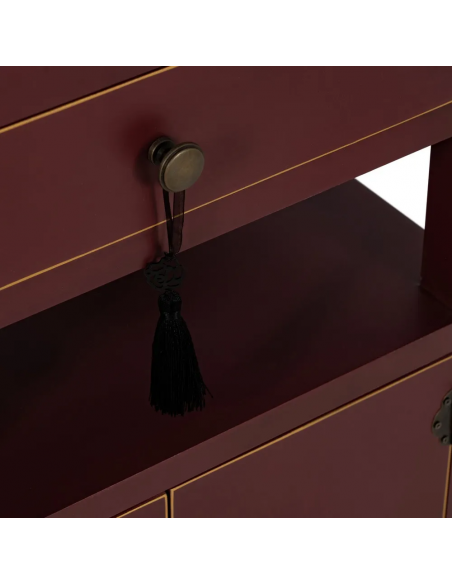 Mesa de cabeceira design oriental MING 50 x 40, teja, 1 porta e 1 gaveta.