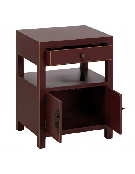 Mesita de noche diseño Oriental MING 50 x 40, teja, 1 puerta y 1 cajón.