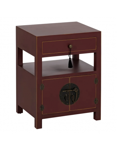 Mesita de noche diseño Oriental MING 50 x 40, teja, 1 puerta y 1 cajón.