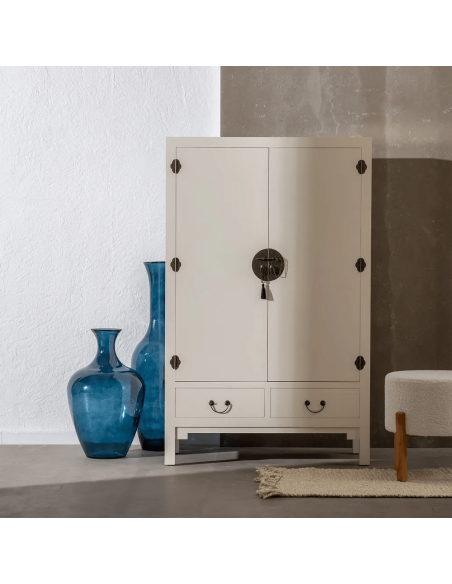 Armario Oriental MING 100 x 160, blanco, 1 puerta y 2 cajones.