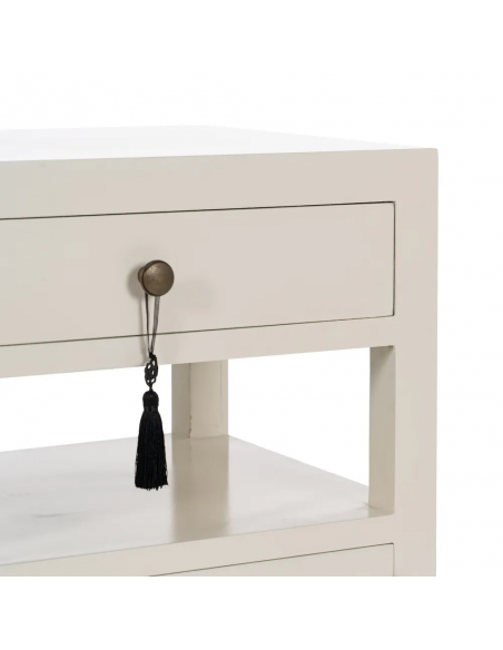 Mesa de cabeceira design oriental MING 50 x 40, branco, 1 porta e 1 gaveta.