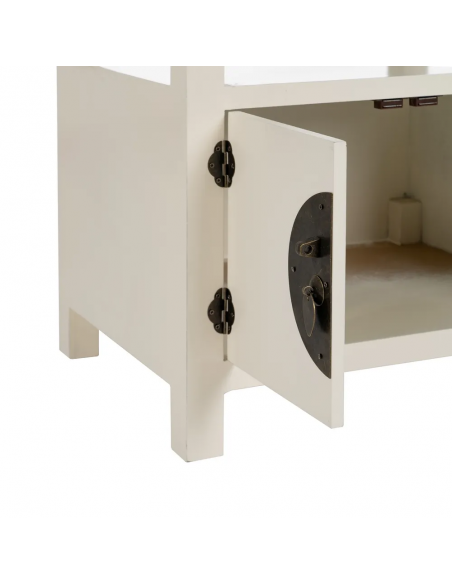 Mesita de noche diseño Oriental MING 50 x 40, blanco, 1 puerta y 1 cajón.
