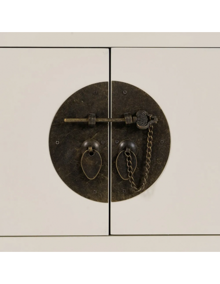 Mesa de cabeceira design oriental MING 50 x 40, branco, 1 porta e 1 gaveta.