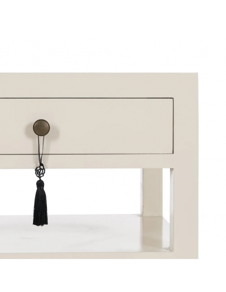Mesa de cabeceira design oriental MING 50 x 40, branco, 1 porta e 1 gaveta.