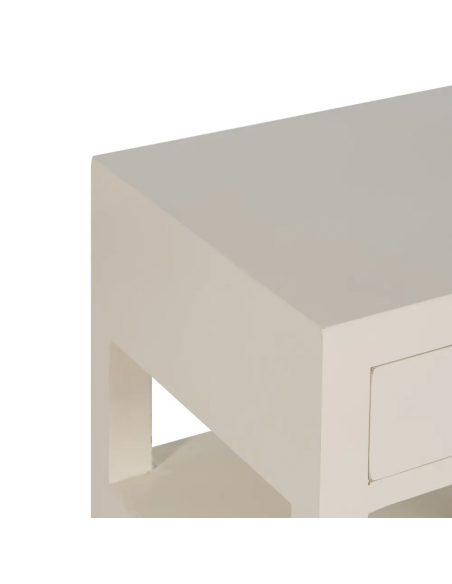 Mesita de noche diseño Oriental MING 50 x 40, blanco, 1 puerta y 1 cajón.