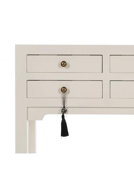 Consola de design HANZO Oriental 63 x 26, branco e 4 gavetas.