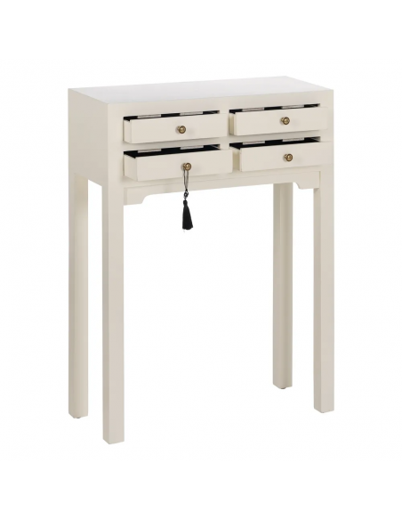Consola de design HANZO Oriental 63 x 26, branco e 4 gavetas.
