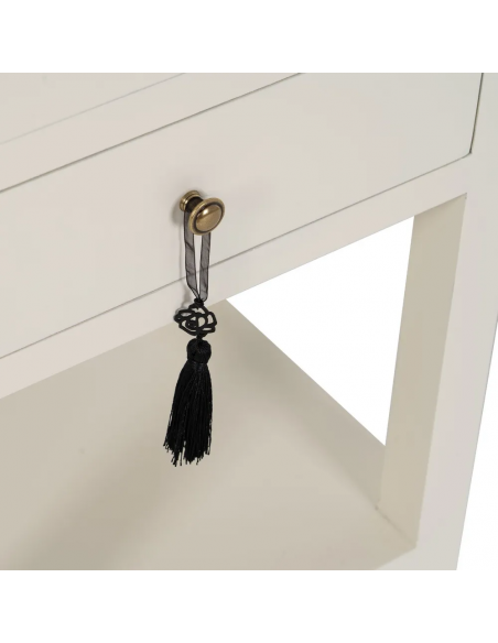 Mesa de cabeceira HANZO design oriental 45 x 30,branco, 2 gavetas.