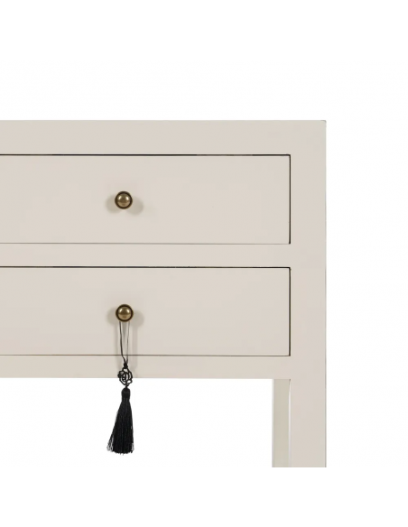 Mesa de cabeceira HANZO design oriental 45 x 30,branco, 2 gavetas.