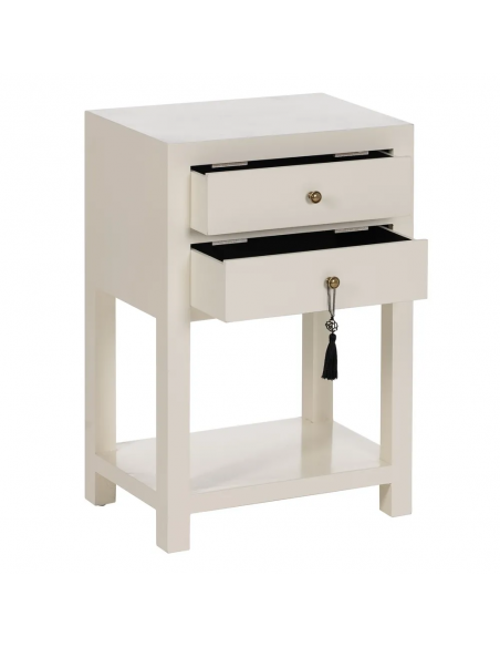 Mesita de noche diseño Oriental HANZO 45 x 30, blanco, 2 cajónes.