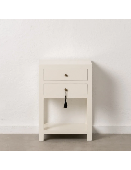 Mesita de noche diseño Oriental HANZO 45 x 30, blanco, 2 cajónes.