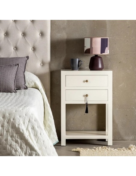 Mesa de cabeceira HANZO design oriental 45 x 30,branco, 2 gavetas.