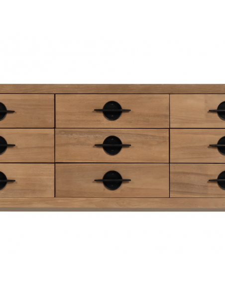 Aparador Japandi AIKO, 9 cajones, madera y metal combinado blanco y natural