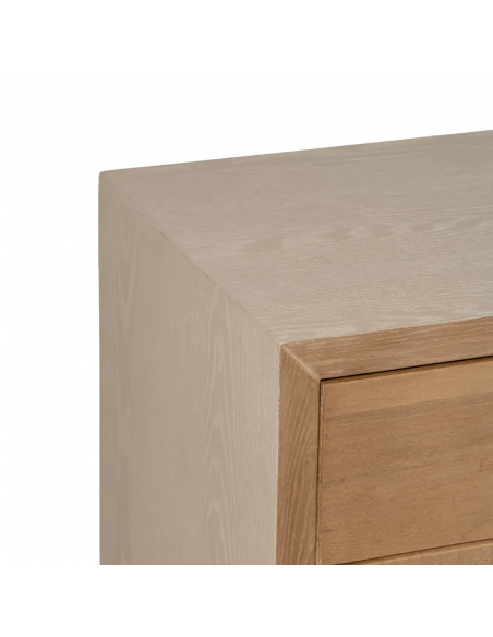 Aparador Japandi AIKO 9 gavetas, madeira e metal combinados branco e natural