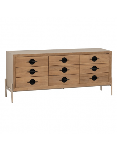 Aparador Japandi AIKO, 9 cajones, madera y metal combinado blanco y natural