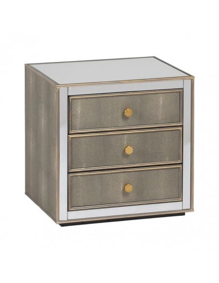 Mesita de noche Shabby Chic CHLOE 51 x 41 cristal espejado y gris plata