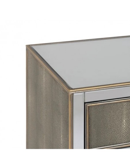 Mesa de cabeceira Shabby Chic CHLOE 51 x 41 vidro espelhado e cinza prateado