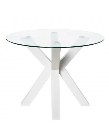 Mesa redonda de vidro Argo 120, base em aço branco