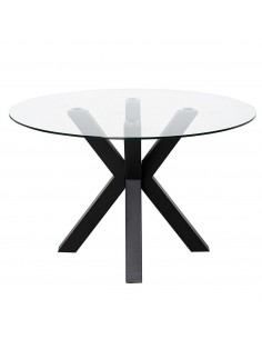 Mesa redonda de cristal Argo 120, base de acero en negro