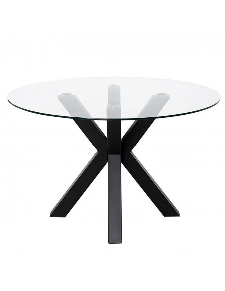 Mesa redonda de cristal Argo 120, base de acero en negro