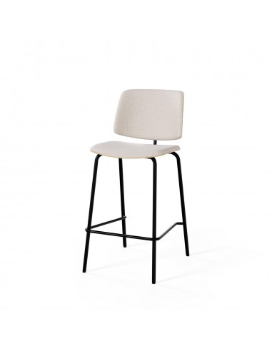 Taburete bajo de diseño AUSTIN 65, tejido Bora, respaldo trasera de madera.