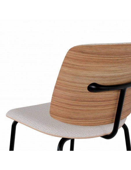 Banqueta baixa design AUSTIN 65, tecido Bora, encosto de madeira.