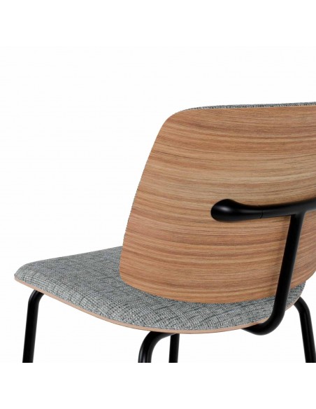 Banqueta baixa design AUSTIN 65, tecido Bora, encosto de madeira.