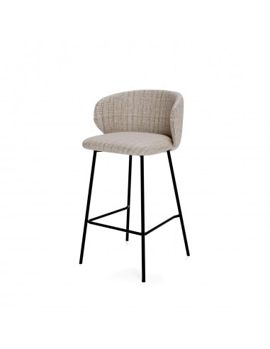 Banqueta MINNA de 65 cm, em tecido Bora e metal preto.
