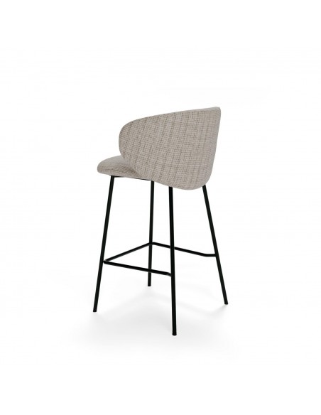 Banqueta MINNA de 65 cm, em tecido Bora e metal preto.